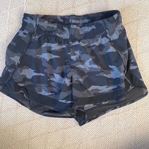 Athleta Black & Gray Camo Racer Run Shorts